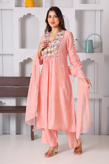 PEACH FLORAL KURTA SET