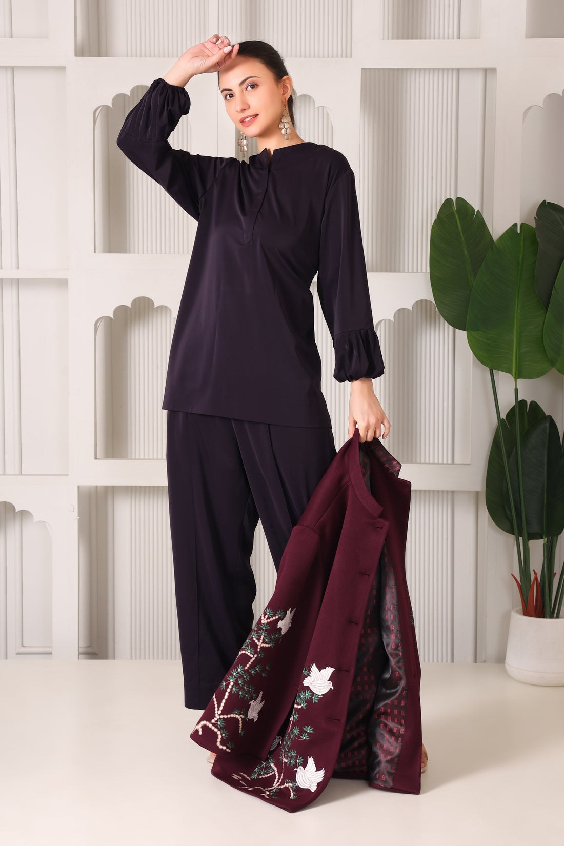 Winter Ethnic Fusion Coat Co-ord Set