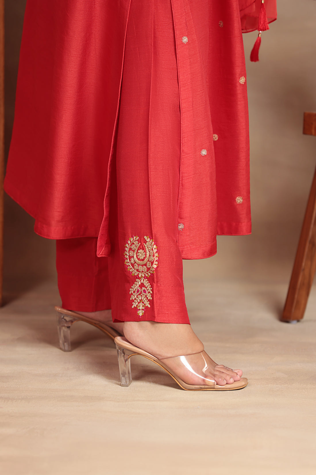 Traditional Silk Red Color Kurta Palazo Set