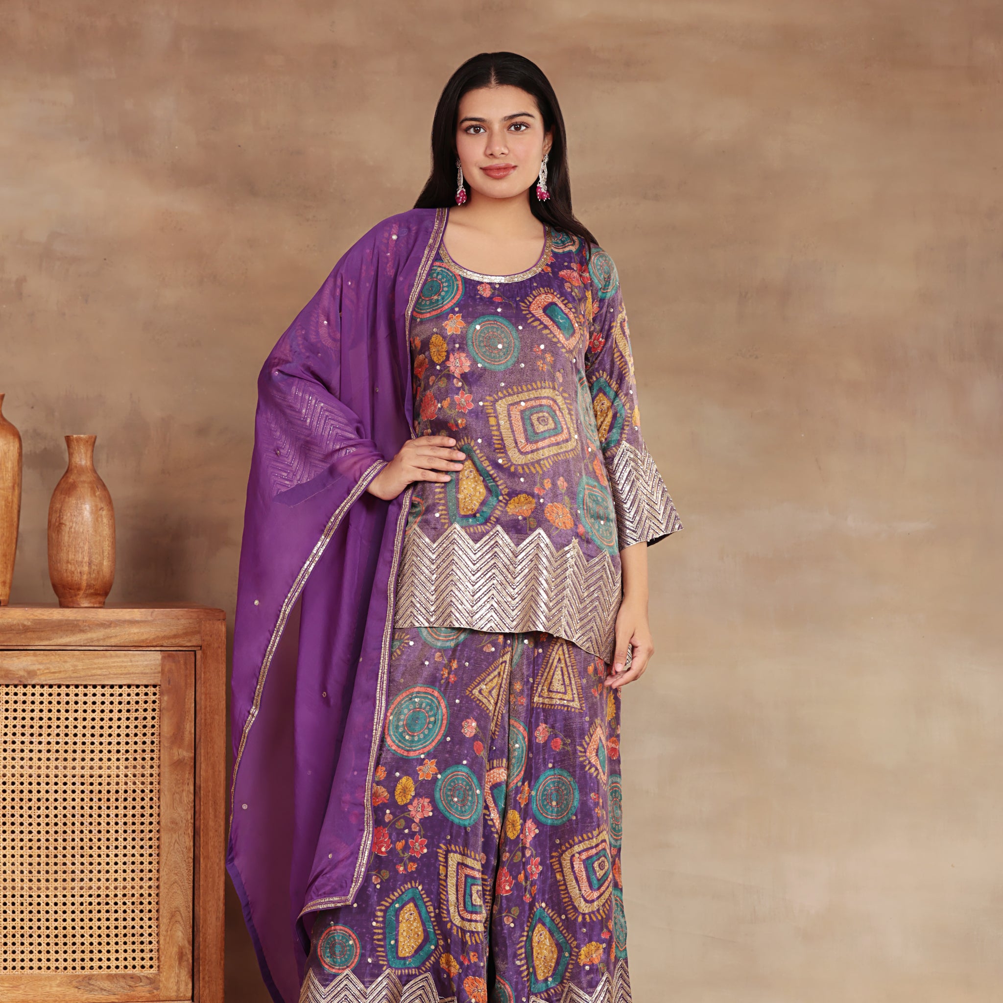 Purple Sequence Sharara Set