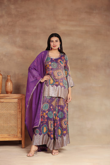 Purple Sequence Sharara Set