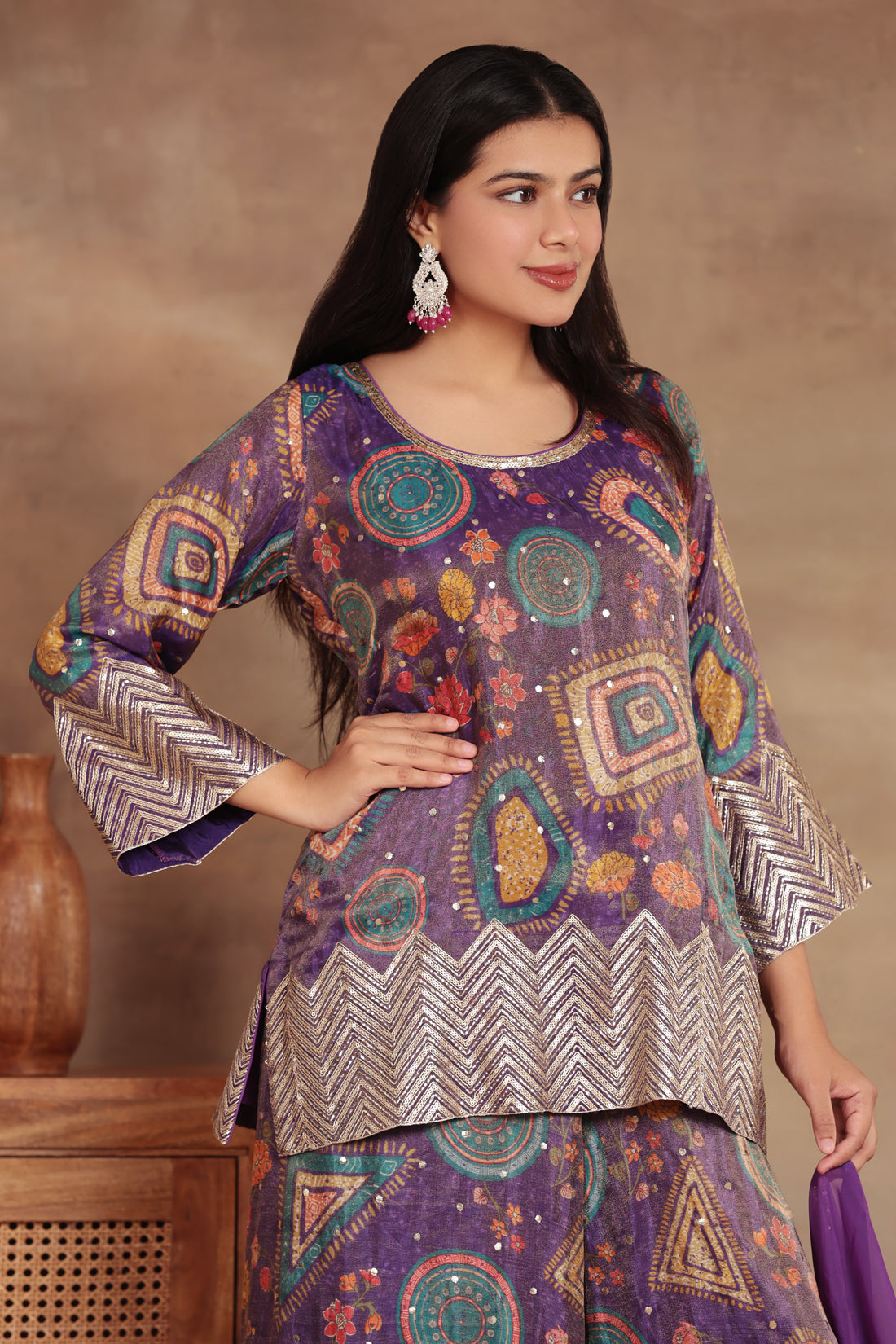 Purple Sequence Sharara Set