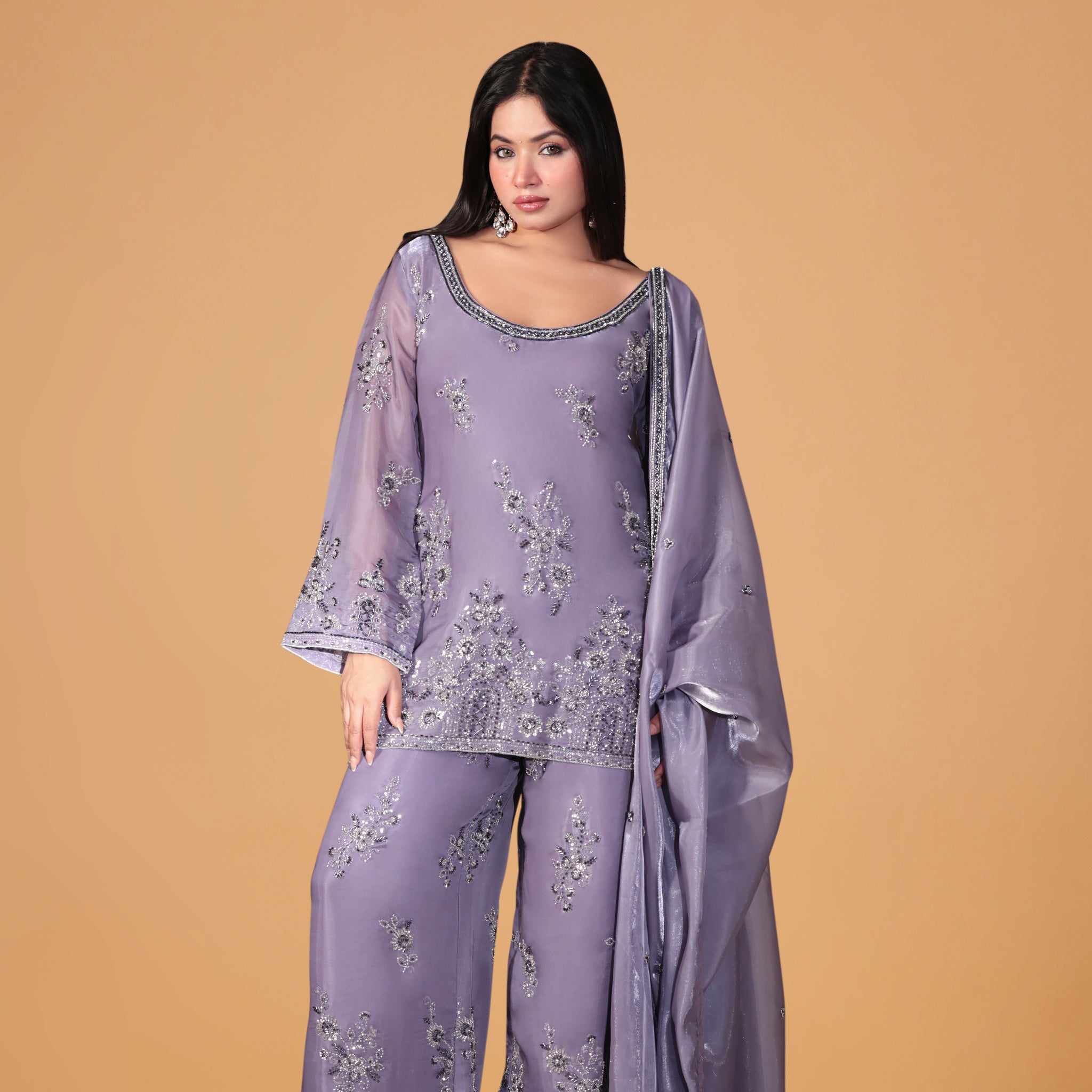 PURPAL KURTI PLAZO/SHRARA DUPTTA SET