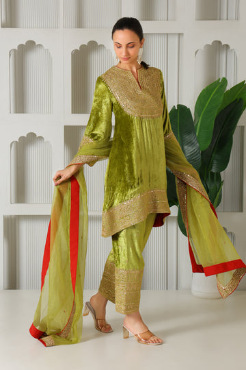 Velvet Classy Green Co-ord Set