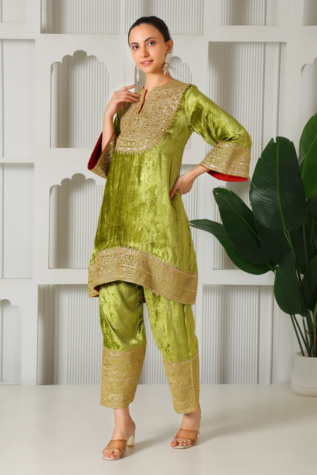 Velvet Classy Green Co-ord Set