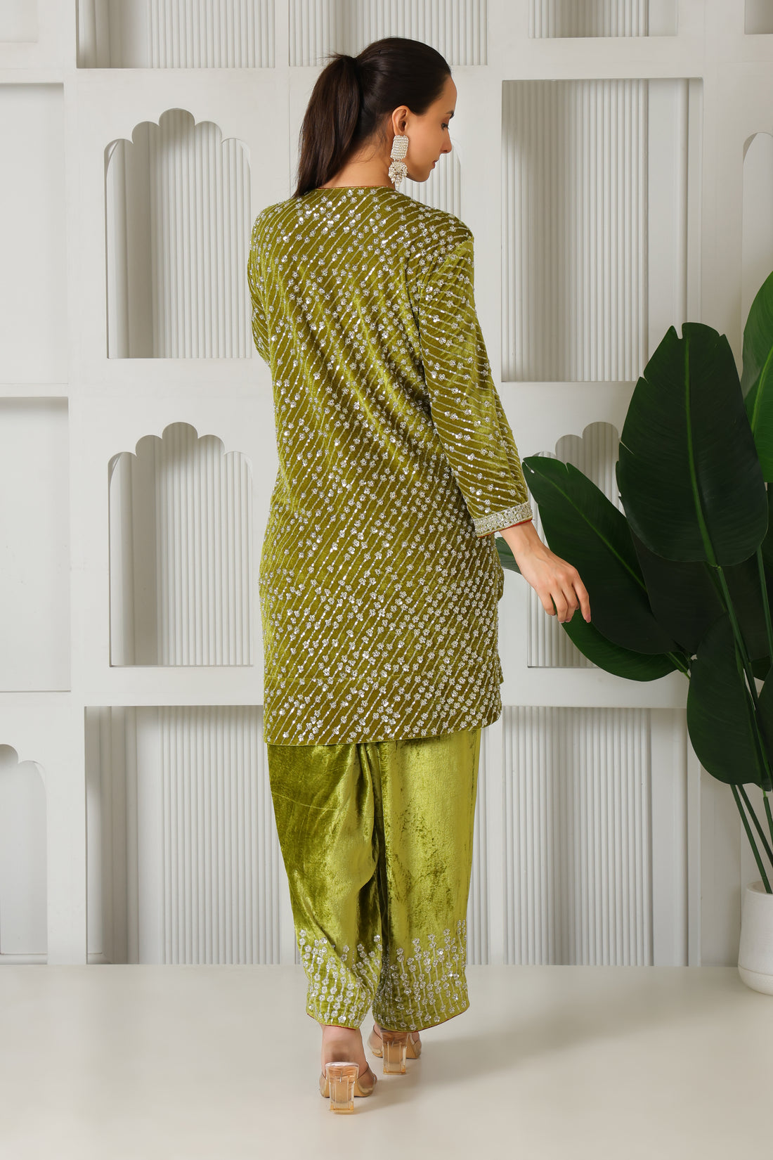 Velvet party green Co-ord set