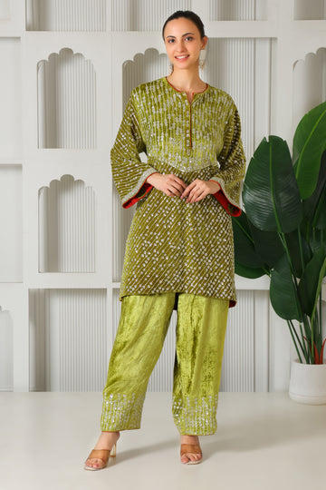 Velvet party green Co-ord set