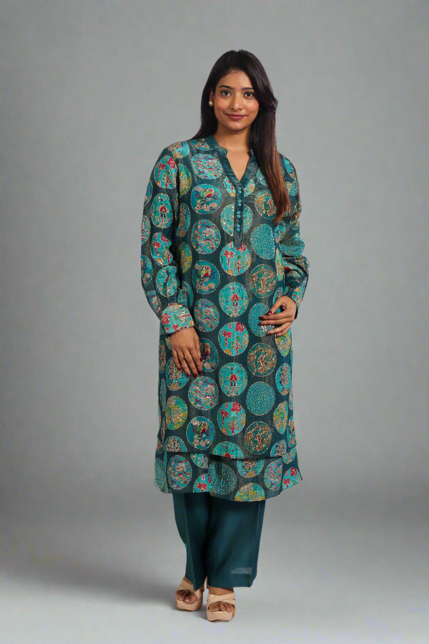 BLOTCHES PEACOCK BLUE KURTA SET