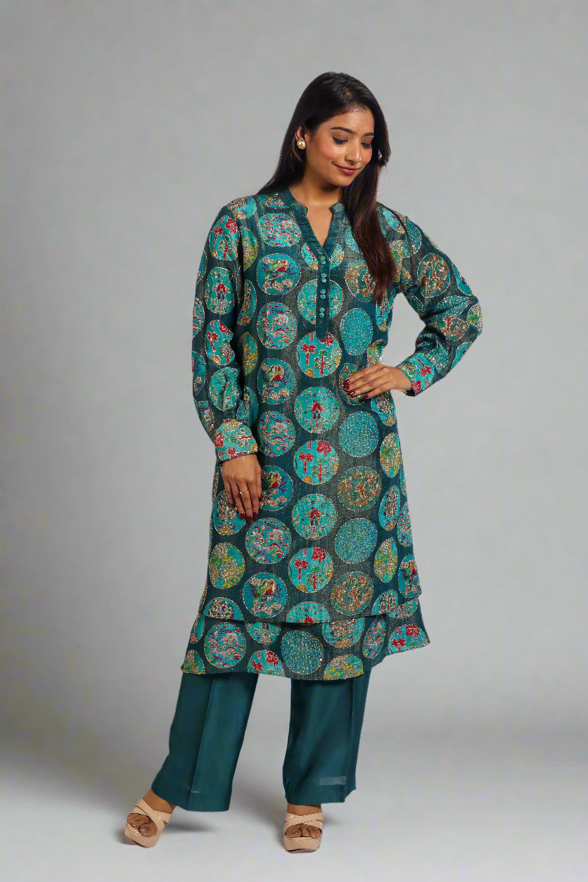 BLOTCHES PEACOCK BLUE KURTA SET