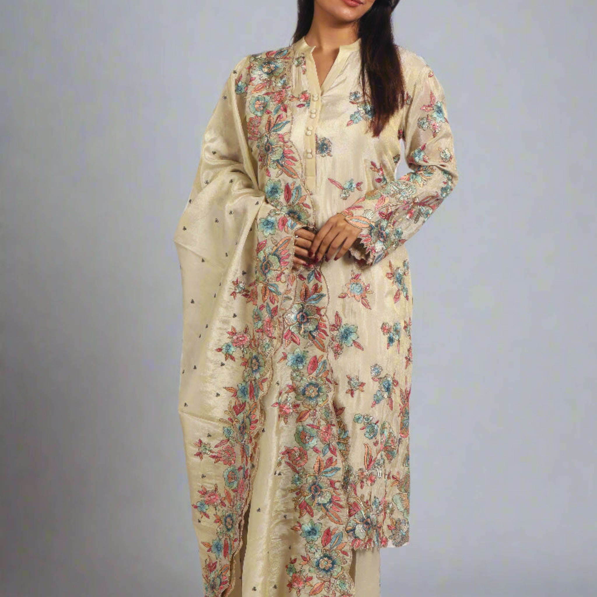 FLORAL TISSUE KURTA SET
