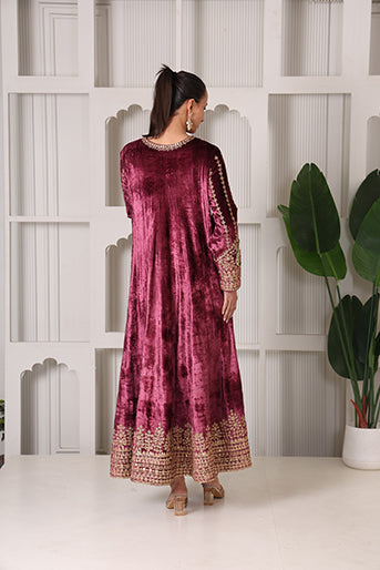 Vine Velvet Gulnar Long Anarkali Gown