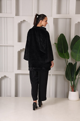 Black Woolen Coat/Crape Co-ord Set