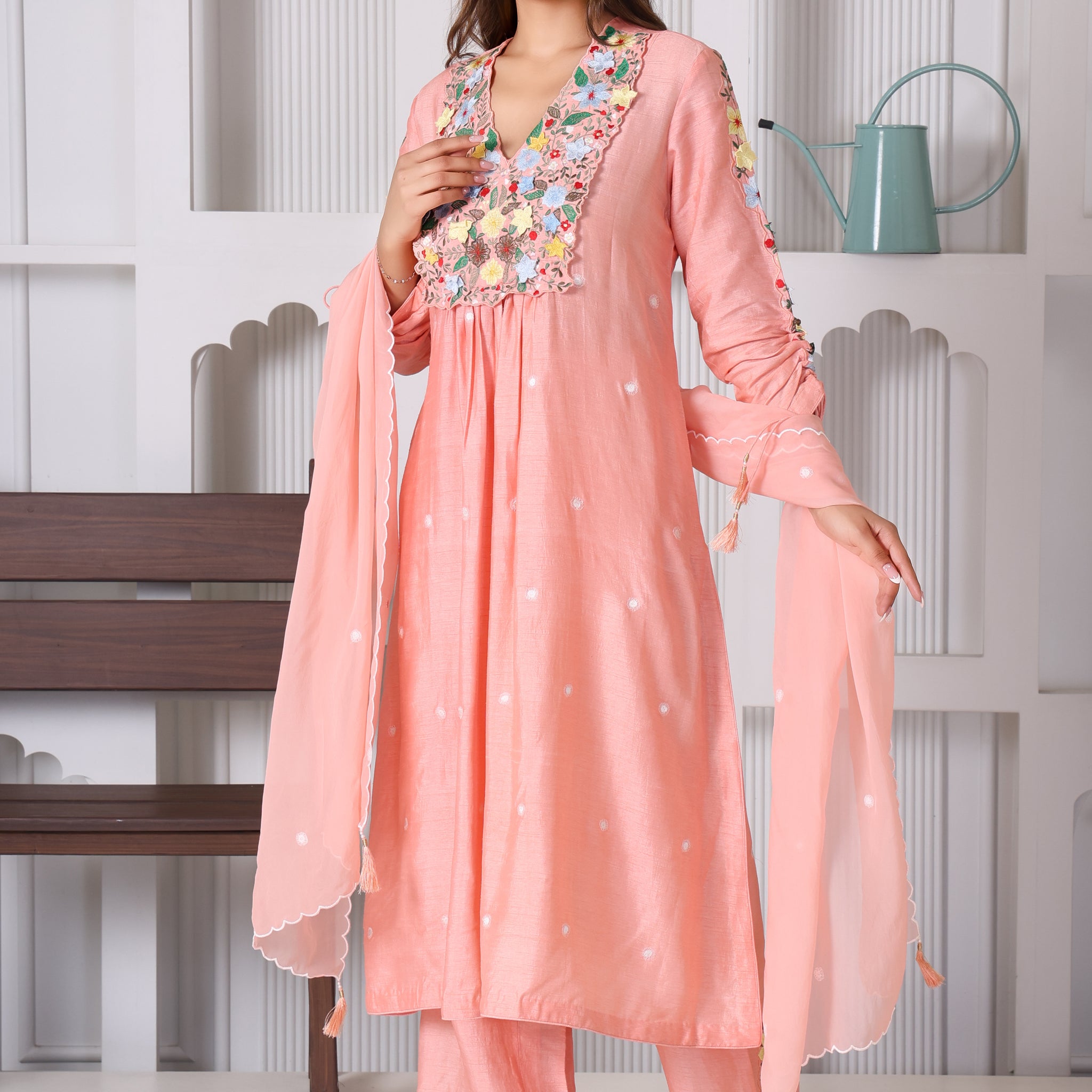 PEACH FLORAL KURTA SET