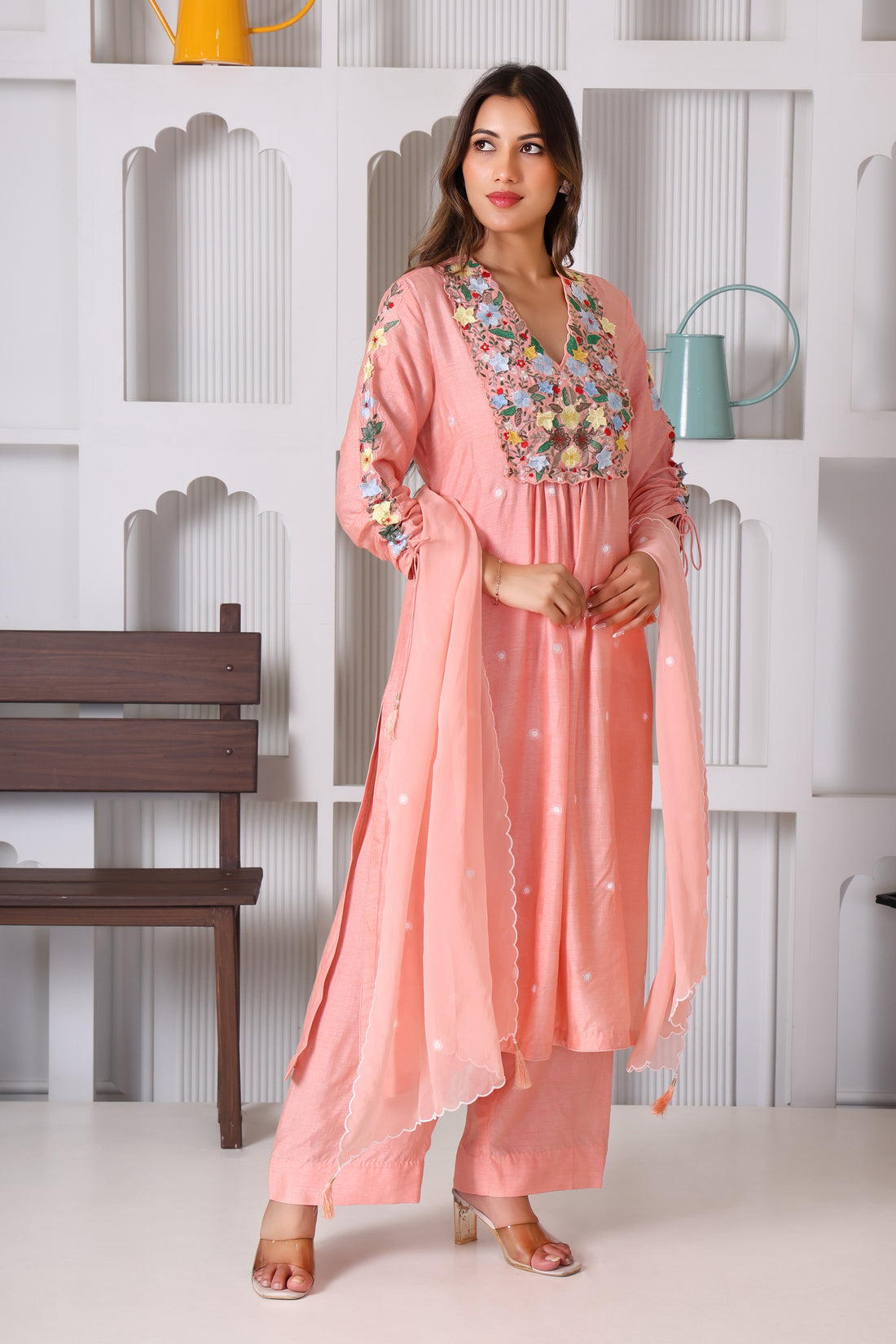 PEACH FLORAL KURTA SET