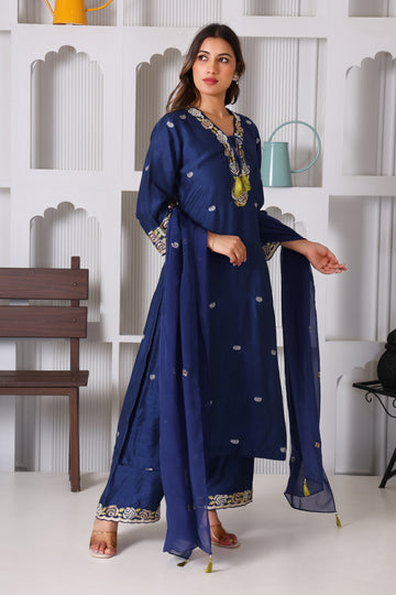ROYAL BLUE EMBRIODED KURT SET