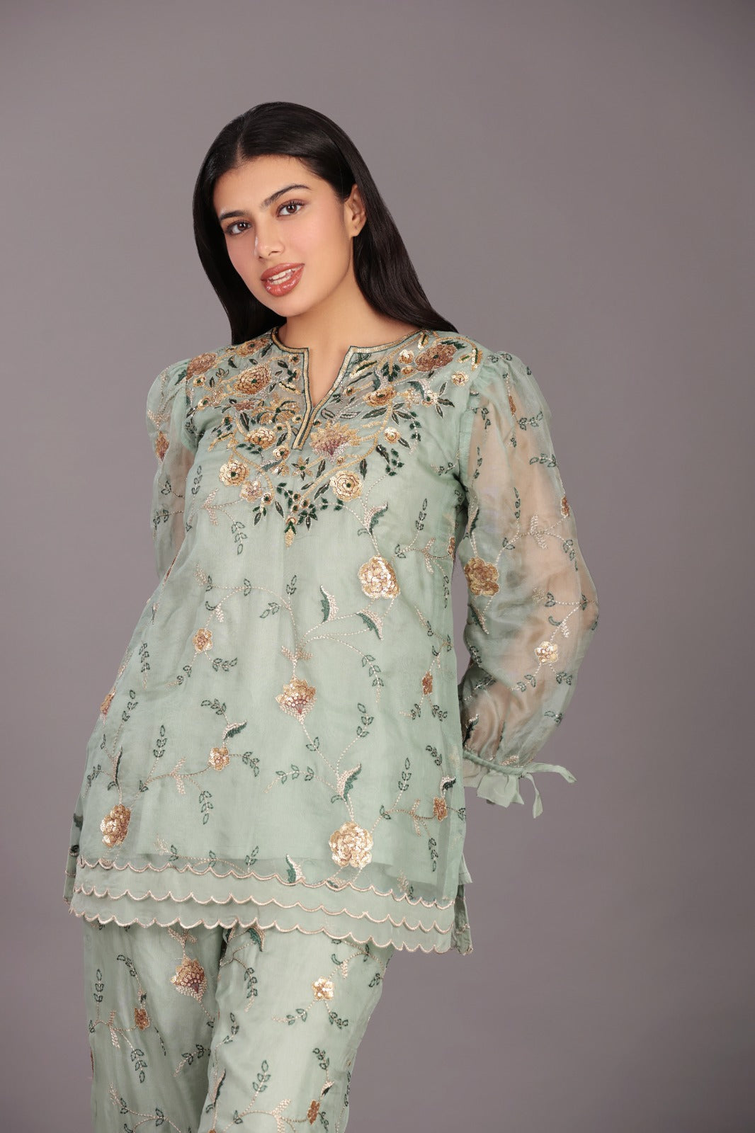 Classy Organza Light Emerald Co-ord Set