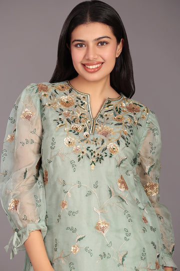 Classy Organza Light Emerald Co-ord Set