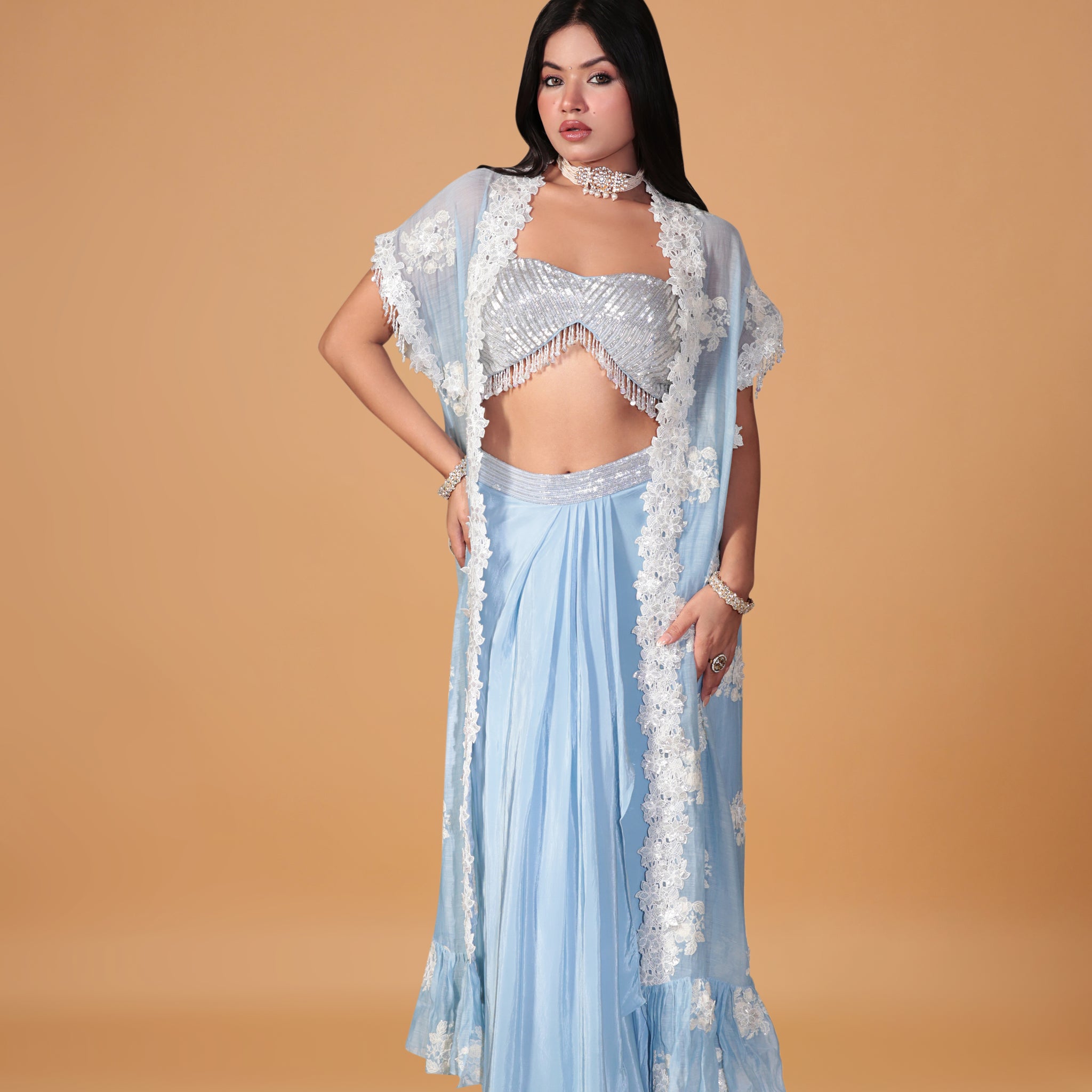 AZURE PETALS CAPE SET