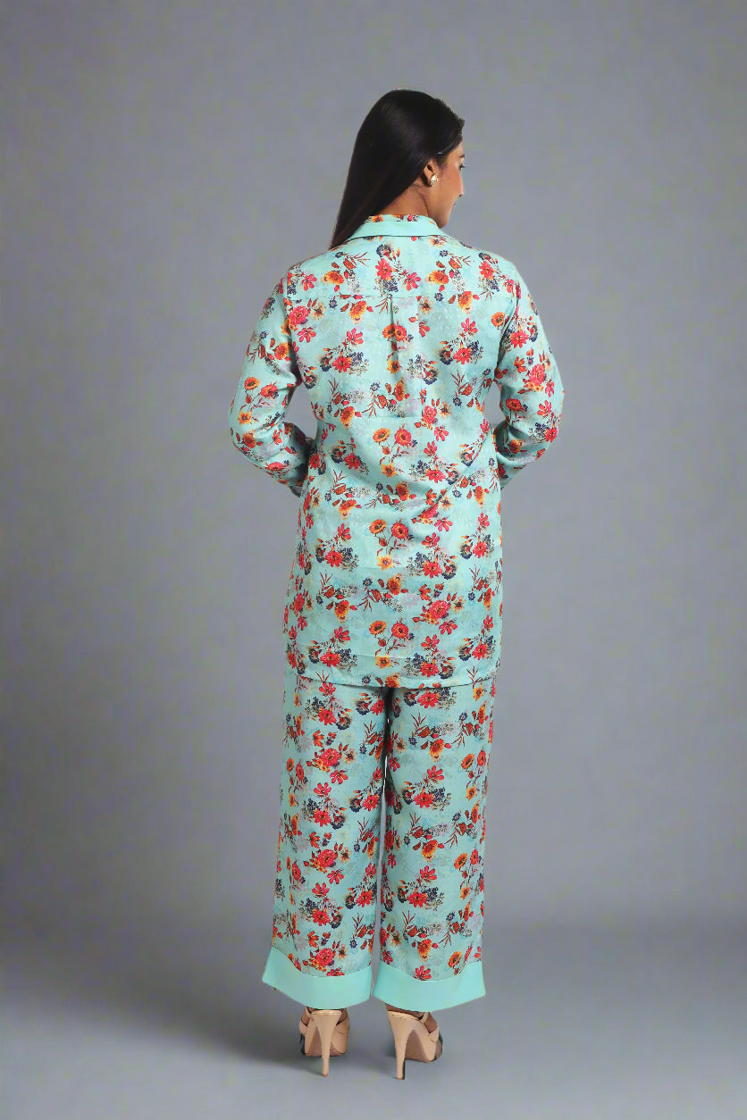AQUA FLORAL CO-ORD SET